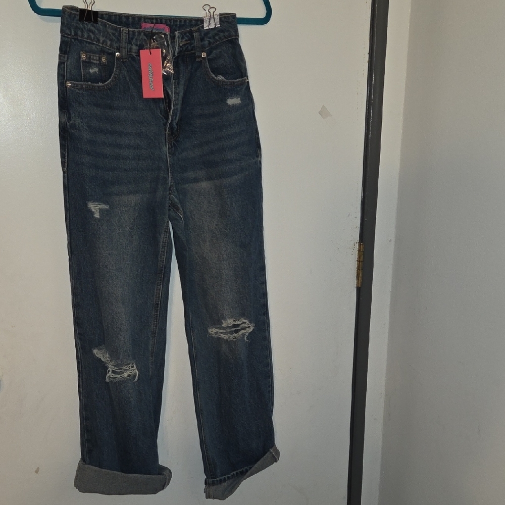 Edikted Dark Blue Distressed Women Jeans